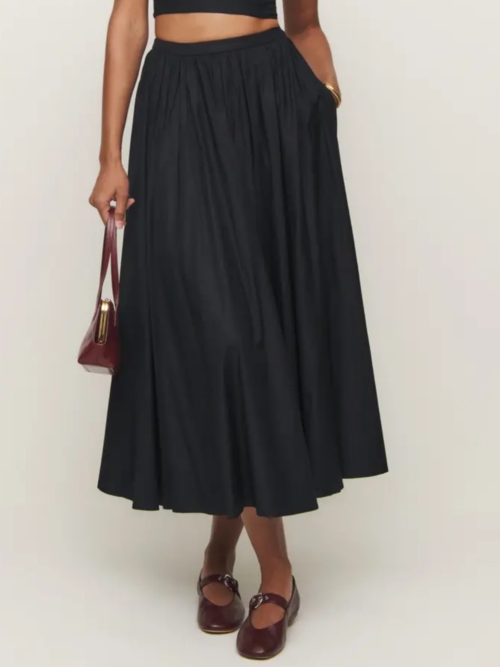 Reformation x Kacey Musgraves Magnolia Black Midi Skirt